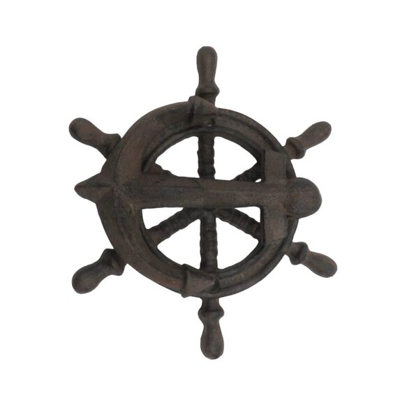 DOOR KNOCKER Rustic Cast Iron Nautical Ship Wheel and Anchor Vintage - Picture 5 of 9